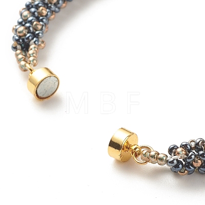 Glass Seed Beaded Bracelet with Brass Magnetic Clasps BJEW-JB07801-01-1