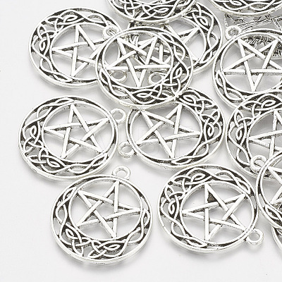 Tibetan Style Alloy Pentacle Pendants X-TIBEP-T004-88AS-1