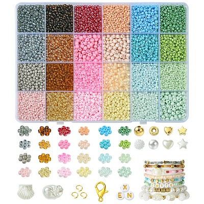 DIY Glass Seed & CCB Plastic & Imitation Pearl Beads Jewelry Making Findings Kits DIY-FS0008-15-1