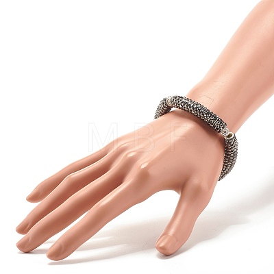 Bling Polymer Clay Rhinestone Curved Tube Beads Stretch Bracelet for Women BJEW-JB07490-01-1