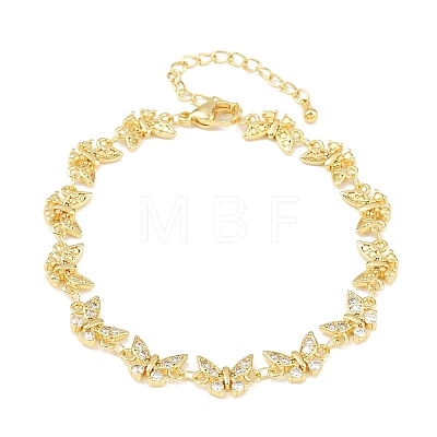Brass Micro Pave Clear Cubic Zirconia Link Chain Bracelets for Women BJEW-A090-10D-G-1