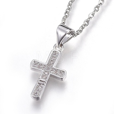 Brass Micro Pave Cubic Zirconia Pendant Necklaces NJEW-O108-30P-1