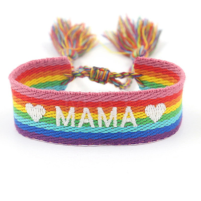 Mother's Day Adjustable Polyester Embroidery Braided Cord Bracelets FS-WGFCFA1-01-1
