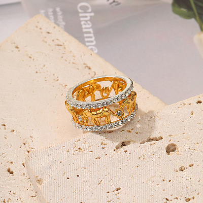 Elephant Hollow Out Alloy Crystal Rhinestone Finger Rings FS-WG55101-01-1