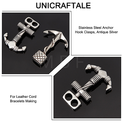 Unicraftale 4Pcs 2 Styles 304 Stainless Steel Anchor Hook Clasps STAS-UN0047-10-1