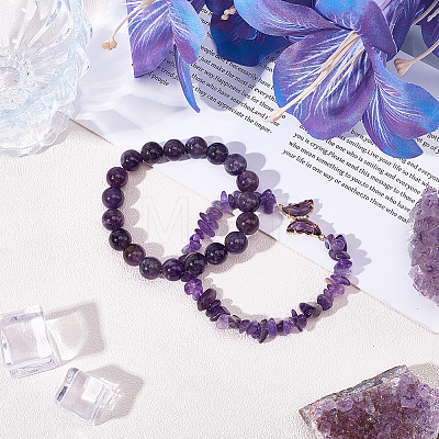 1Pc Natural Amethyst Round Beads Stretch Bracelets BJEW-PA0001-14-1