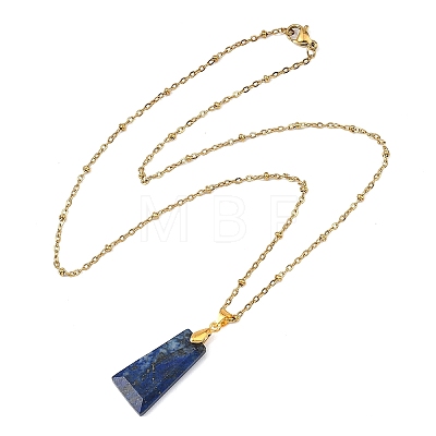 Natural Lapis Lazuli Faceted Trapezoid Pendant 304 Stainless Steel Satellite Chain Necklaces NJEW-JN06071-01-1