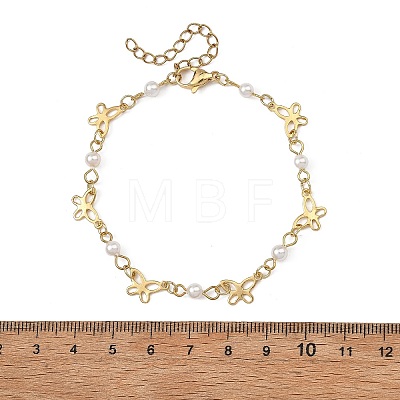 304 Stainless Steel & Shell Pearl Link Bracelets for Women BJEW-JB14096-1