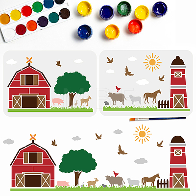 1 Set Farm Theme PET Hollow Out Drawing Painting Stencils DIY-MA0002-18-1