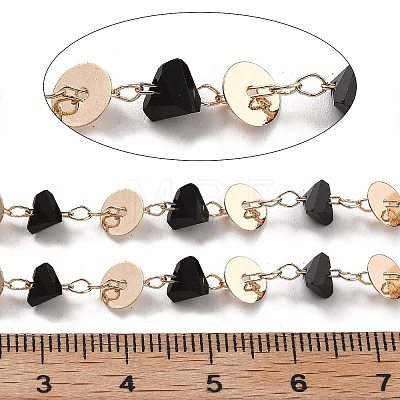 Handmade Brass & Glass Bead Flat Round Chains CHC-L051-05KCG-1