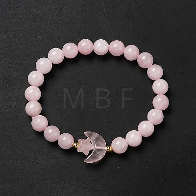 Natural Rose Quartz Moon and Star Beaded Stretch Bracelet for Women G-G997-C05-1