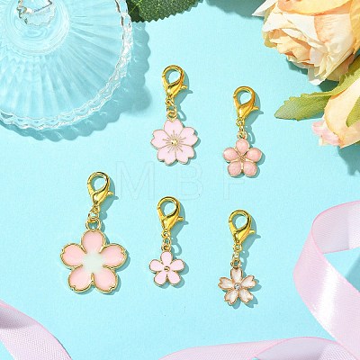 10Pcs 5 Styles Flower Alloy Enamel Pendant Decorations HJEW-JM02750-1