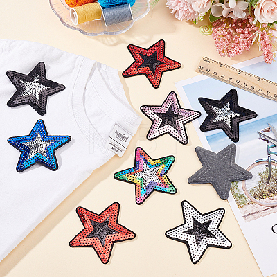 HOBBIESAY 24Pcs 6 Colors Star Cloth Sequin Patches PATC-HY0001-34-1