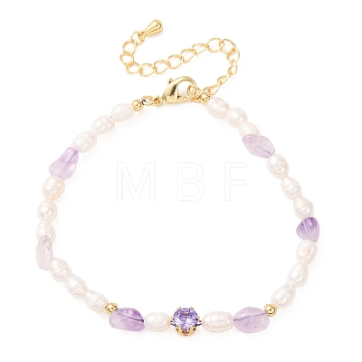 Natural Lavender Amethyst Chip and Rice Natural Pearl Beaded Bracelets GG-CBA3297-13G-G-1