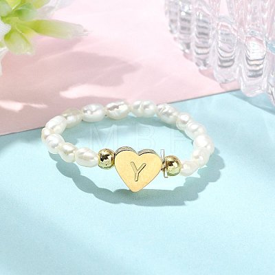 Natural Freshwater Pearl & 304 Stainless Steel Bead Finger Rings RJEW-FS00001-25-1