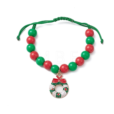 Christmas Wreath & Deer & Candy Cane Alloy Enamel Charm Bracelets BJEW-JB10893-1