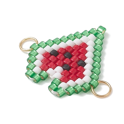 Glass Seed Beaded Watermelon Heart Links Connector Charms PALLOY-MZ01142-1