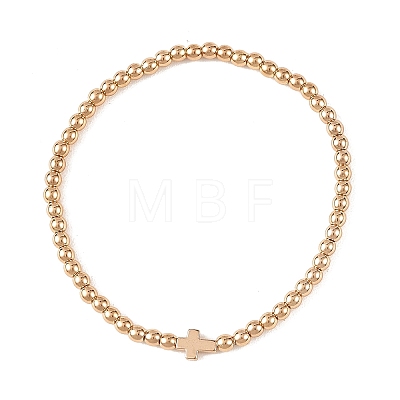 Synthetic Non-magnetic Hematite Round and Religion Cross Beaded Stretch Bracelets for Women BJEW-JB14406-01-1
