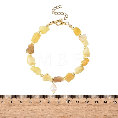 Natural Yellow Opal Beads & Natural Cultured Freshwater Pearl Charm Bracelets for Women BJEW-JB14216-1