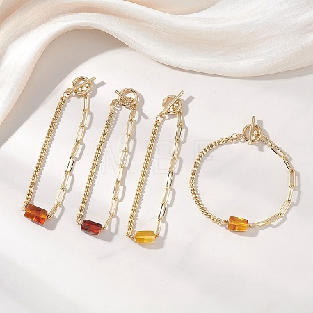 Rectangle Natural Amber Bead Link Bracelets BJEW-JB13365-1