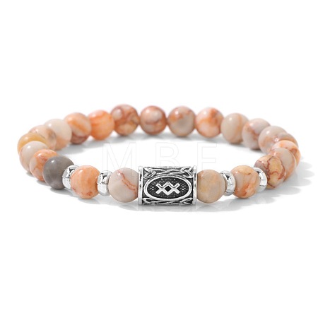 Alloy Nordic Viking Runes 8MM Natural Red Netstone Round Beaded Stretch Bracelets KW3210-8-1