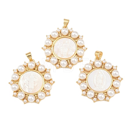 Natural White Shell Flower Pendants KK-F919-45G-1