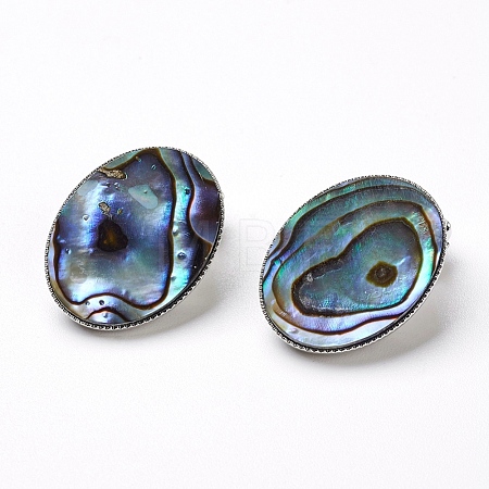 Natural Abalone Shell/Paua ShellOval Clip-on Earrings EJEW-P122-01-1