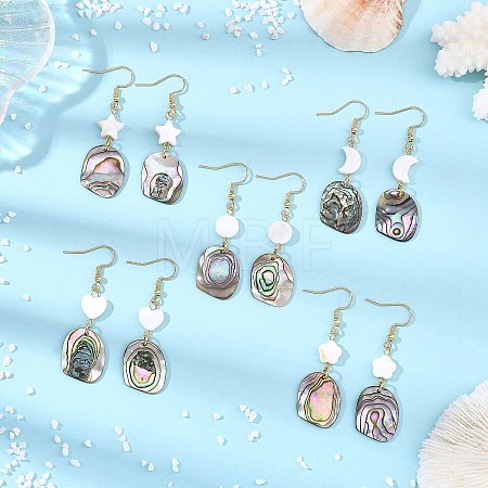 Natural Freshwater Shell & Paua Shell 304 Stainless Steel Dangle Earrings for Women EJEW-JE07503-1