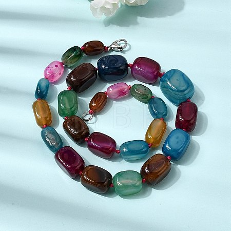 Dyed Natural Agate Cuboid Graduated Beaded Necklaces with Alloy Clasps NJEW-C113-01E-1
