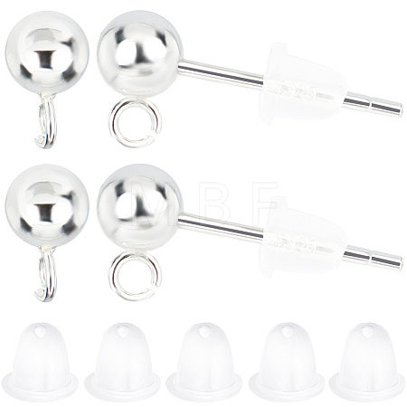 5 Pairs 925 Sterling Silver Round Ball Stud Earring Findings STER-BBC0006-26A-1
