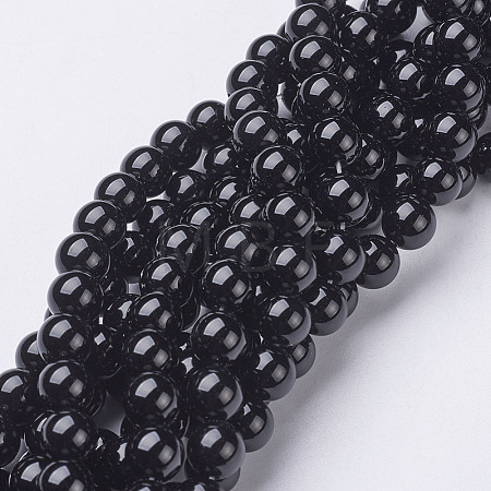 Natural Dyed & Heated Black Onyx Round Beads Strands X-GSR8mmC097-1