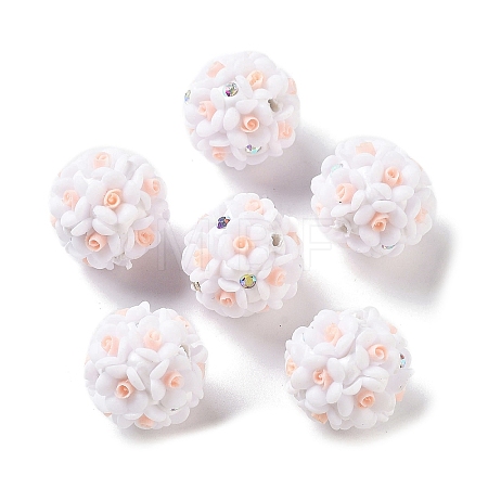 Luminous Polymer Clay Rhinestone Flower Beads RESI-C048-01B-1