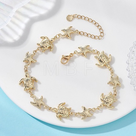Summer Beach 304 Stainless Steel Turtle Starfish Link Chain Anklets for Women AJEW-AN00788-1