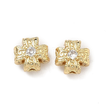 Brass Clear Cubic Zirconia Beads KK-D228-14G-1