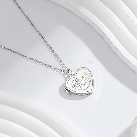 304 Stainless Steel Heart with Bank Beaver Magnetic Photo Locket Pendant Necklaces for Women WG4DFF0-02-1