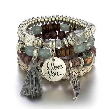 Boho Style Wood Beaded Stretch Bracelet Sets for Women WGE3C3B-56-1