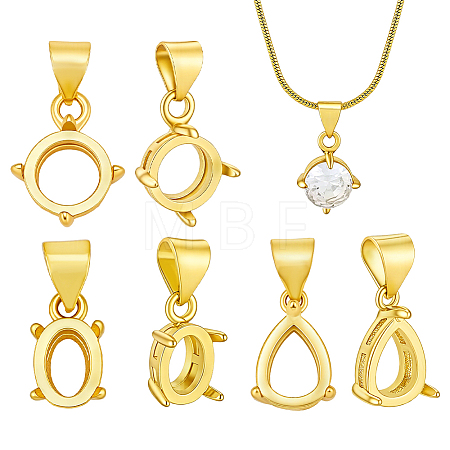 6Pcs 3 Styles Brass Pendant Cabochon Settings KK-PH0015-49G-1