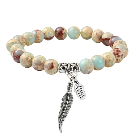 Synthetic Imperial Jasper Round Beaded Stretch Bracelets BJEW-TA00447-1