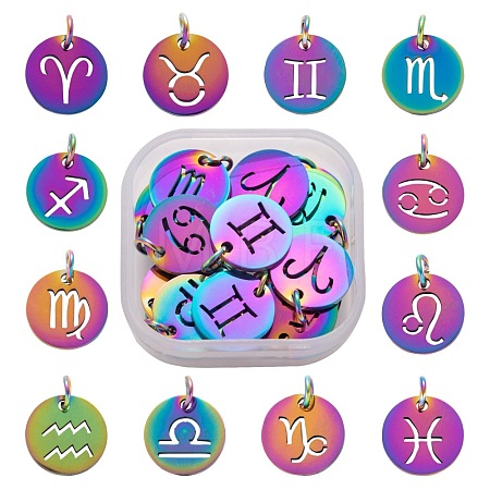 24Pcs 12 Style Ion Plating(IP) 201 Stainless Steel Charms STAS-LS0001-72MC-1