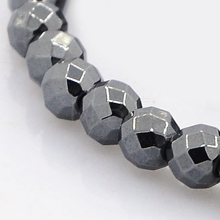 Faceted Round Non-magnetic Synthetic Hematite Beads Strands G-P061-60-4mm-1