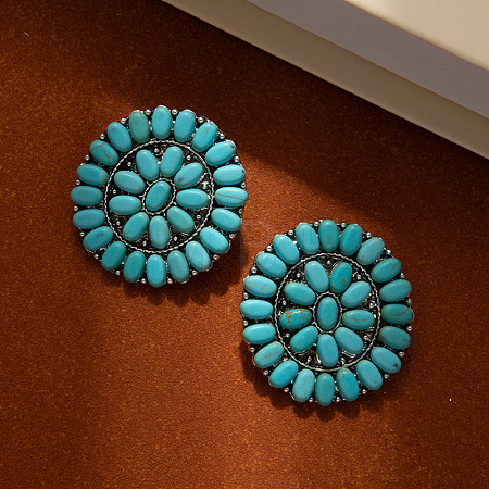 Bohemian Style Alloy & Synthetic Turquoise Stud Earrings FS-WG84B64-04-1