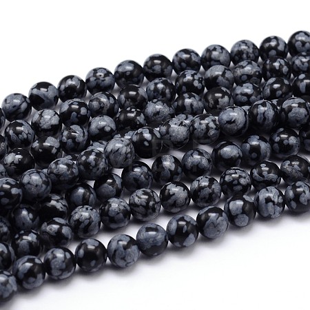 Natural Snowflake Obsidian Round Bead Strands G-J303-09-10mm-1