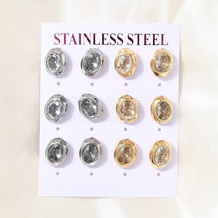 6 Pairs 304 Stainless Steel Pave Cubic Zirconia Stud Earrings SA-CBADCF0-04GP-04-1