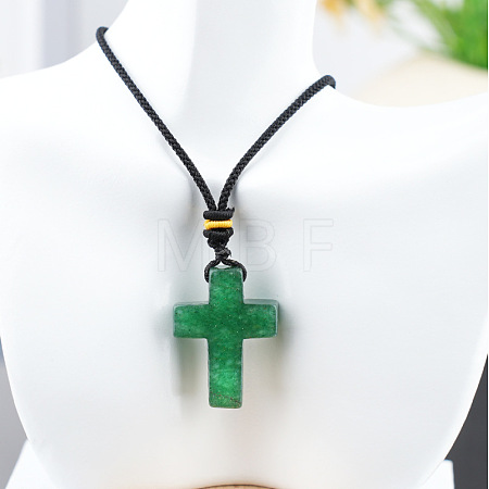 Natural Green Aventurine Cross Pendant Black Cotton Cord Necklaces FS-WG3ED65-09-1