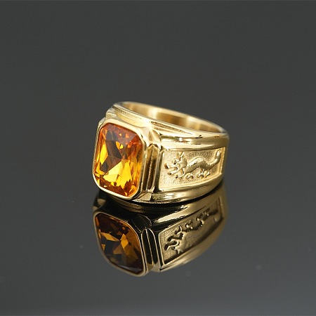 304 Stainless Steel with Cubic Zirconia Dragon Pattern Finger Rings for Men FS-WGD623F-12-1