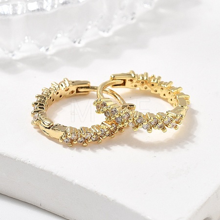 Brass Micro Pave Clear Cubic Zirconia Huggie Hoop Earrings EJEW-L231-44G-1