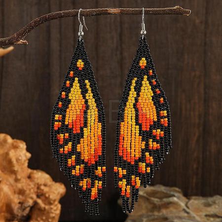 Bohemian Style Handmade Glass Seed Beads Butterfly Wing Tassel Stud Earrings OK8967-2-1