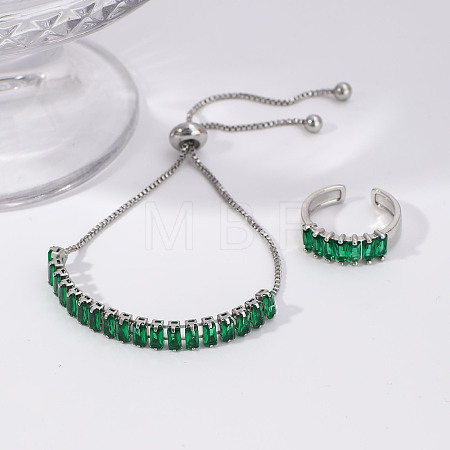 Chic Rectangle Brass Rhinestone Slider Bracelets & Cuff Rings Sets for Daily Wear VC3129-4-1