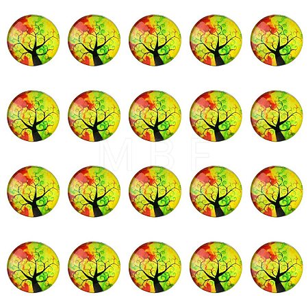 Half Round/Dome Tree Pattern Glass Flatback Cabochons for DIY Projects GGLA-YW0001-14M-1