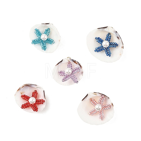 Glass Seed Baeded & Natural Shell Pendants PALLOY-MZ01370-1